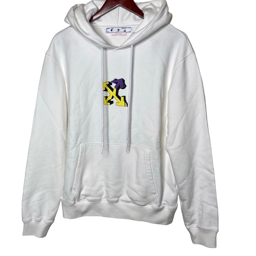 Off-White Printed Cotton-Jersey Hoodie in White sz M - Picture 10 of 11